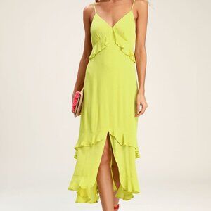 Lime Green Ruffled Midi Dress